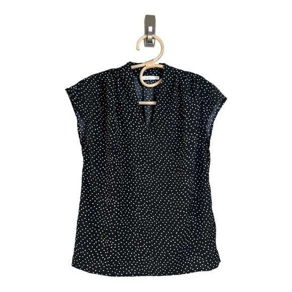 Boxy Black White Polka Dot Blouse Stand Up Collar by Lush‎ Womens Small NWOT - Picture 1 of 15